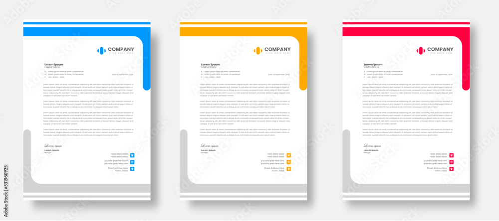 corporate modern letterhead design template set with yellow, blue and red color. creative modern letter head design templates for your project. letterhead design. letter head design.