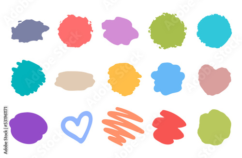 Colorful paint splatters. Paint brush strokes. Vector elements