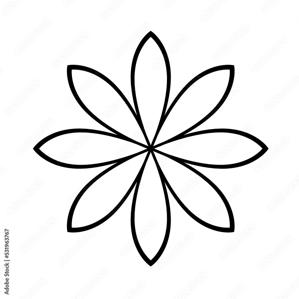 Black line art flower icon illustration, flower head outline decoration. Black line art flower icon illustration, flower head outline decoration.