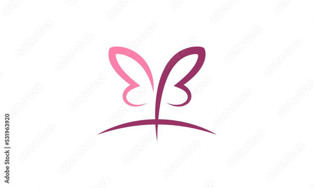 letter B Colorful butterfly line art logo. Overlay transparent sheets style.