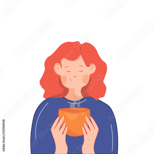 Illustration material image of a woman holding a cup