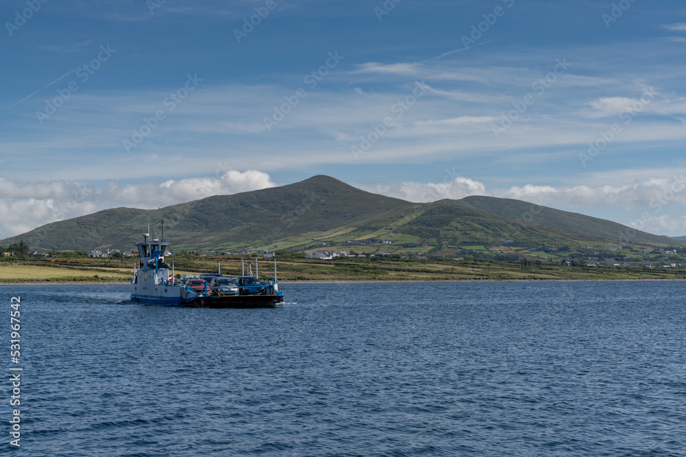 view of the Valentia Island Ferry crossing from Renard Point to Knight's Town in County Kerry of western Ireland