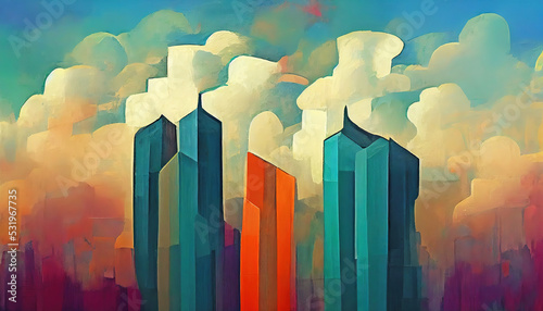 Megacity with skyscrapers landscape flat illustration. Digital illustration