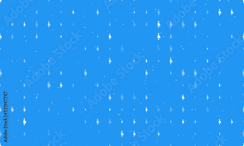 Seamless background pattern of evenly spaced white pregnant woman symbols of different sizes and opacity. Vector illustration on blue background with stars
