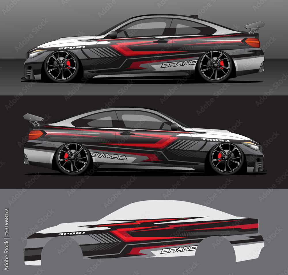 Racing car wrap design vector. Graphic abstract stripe racing background kit designs for wrap vehicle, race car, rally_20092022 Racing car wrap design vector. Graphic abstract stripe racing background kit designs for wrap vehicle, race car, rally_20092022