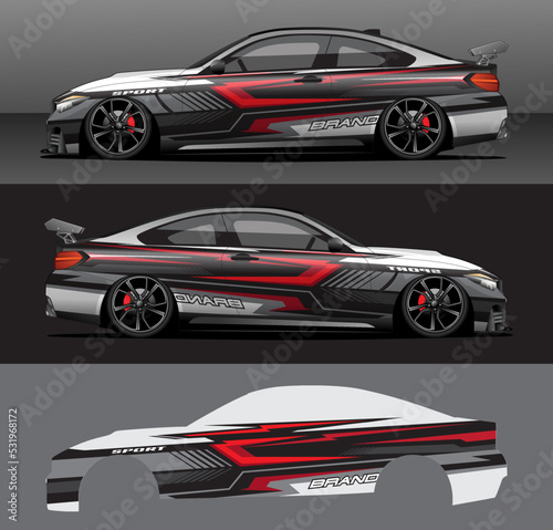 Racing car wrap design vector. Graphic abstract stripe racing background kit designs for wrap vehicle, race car, rally_20092022