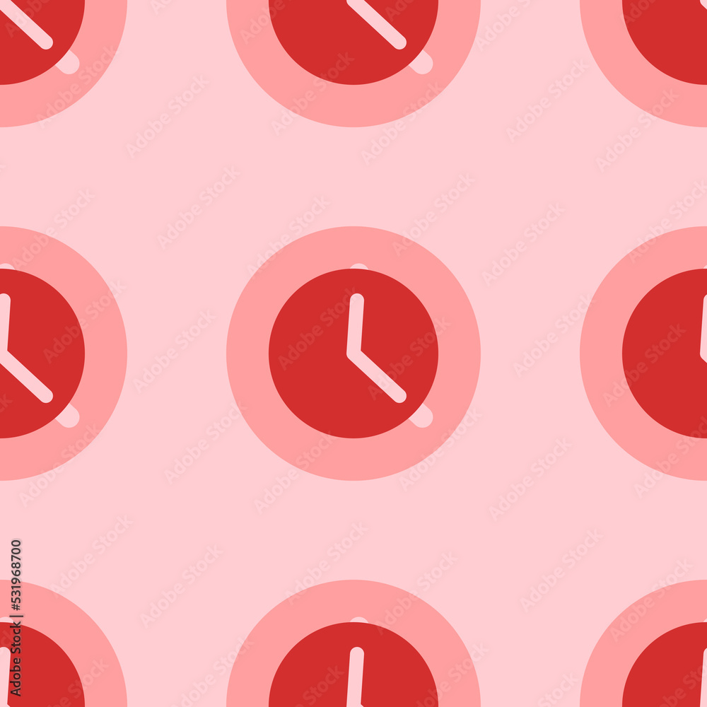 Seamless pattern of large isolated red time symbols. The elements are evenly spaced. Vector illustration on light red background Seamless pattern of large isolated red time symbols. The elements are evenly spaced. Vector illustration on light red background