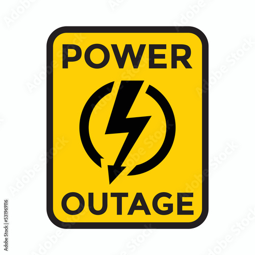 power outage, yellow warning sign, vector illustration 