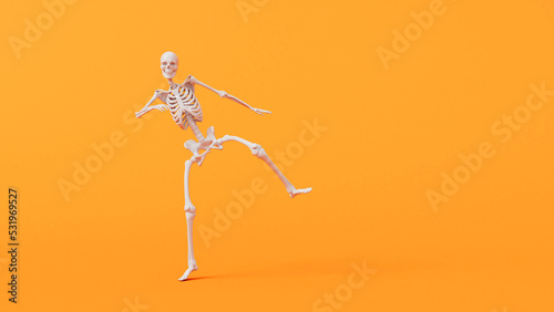 Fotografie Fun halloween dancing skeleton character. 3D Rendering