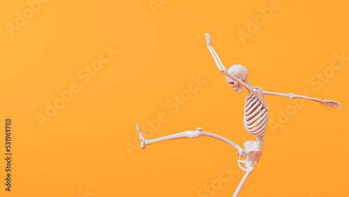 Фотография Fun halloween dancing skeleton character. 3D Rendering