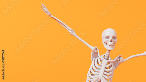 Фотография Fun halloween dancing skeleton character. 3D Rendering