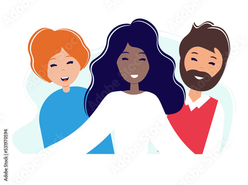 World smile day. Smiling people together. Template for banner, postcard, card, invitation. Illustration in flat style.