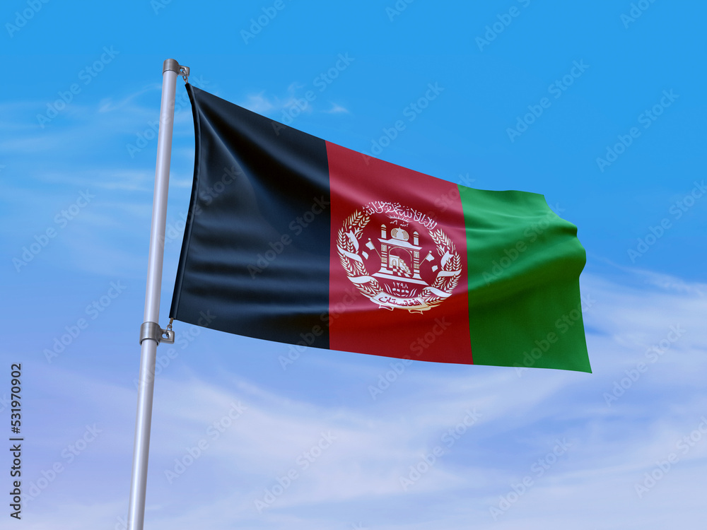 Beautiful Afghanistan flag waving with sky background - 3D illustration ...