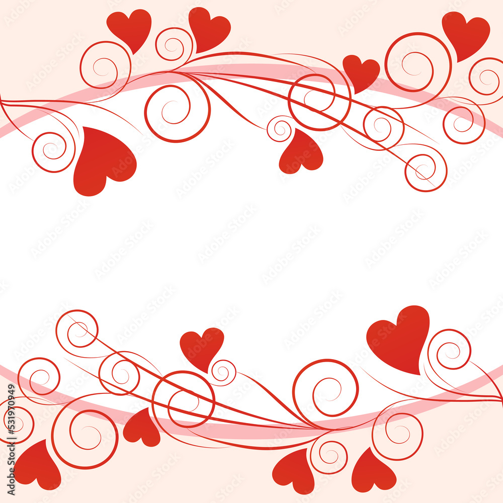 floral red frame with hearts square illustration floral red frame with hearts square illustration