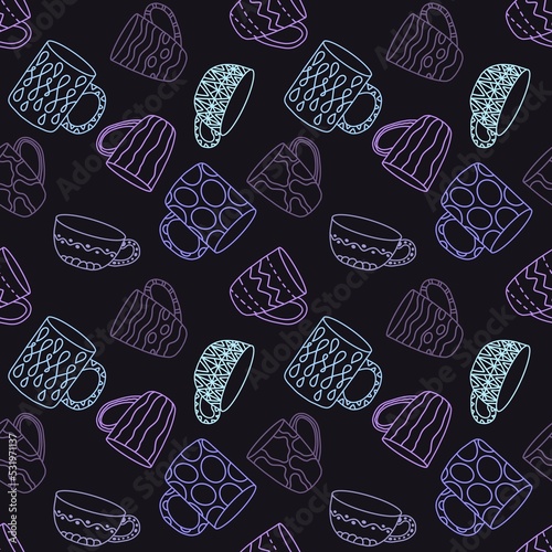 Cartoon color cups seamless pattern for wrapping and kids clothes print and accessories and menu and kitchen textiles