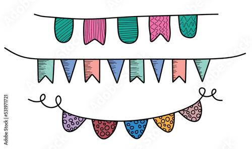 Set of Hand Drawn color Doodle Bunting.