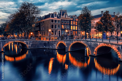 Canvas Print Amsterdam city in the evening, Netherlands