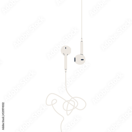 White wired headphones on a transparent background