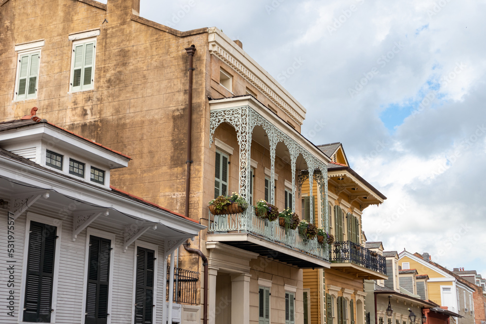Row of Colorful and Beautiful Old Homes in the French Quarter of New Orleans