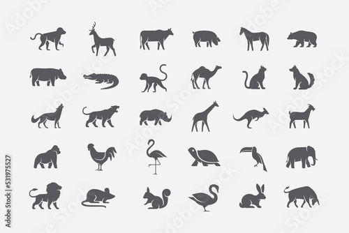 Wildlife icons set. Animals icon pack. wild, pet, zoo vector icon set. Vector illustration