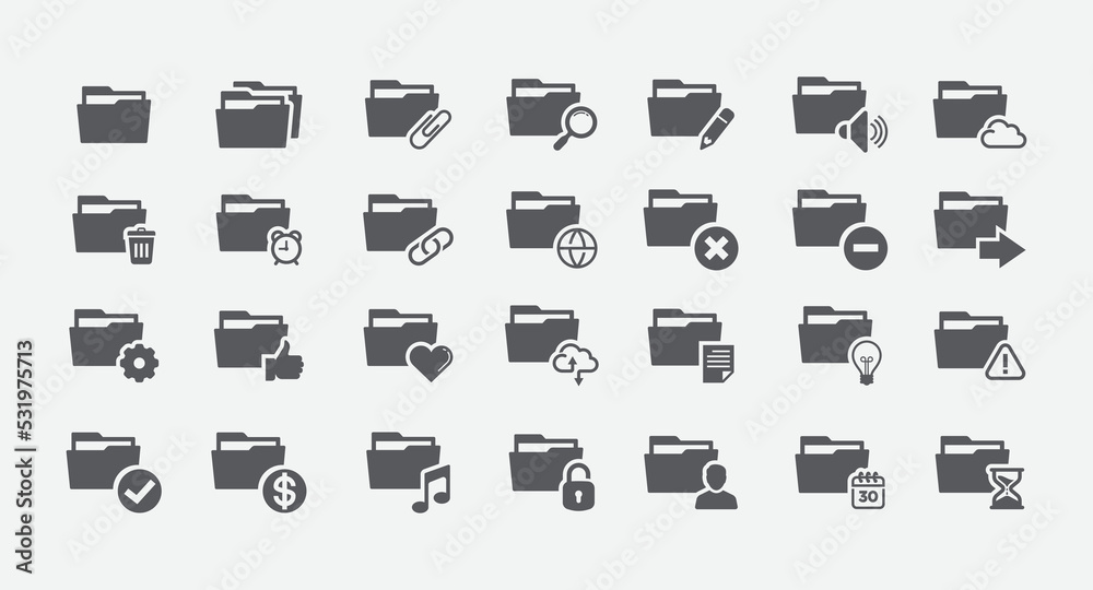 Folders glyph icons set. Document storage set. File icon archive. Vector illustration