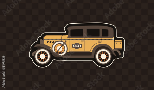 Vintage yellow taxi in retro style. American car made in 30s years. Vector flat illustration
