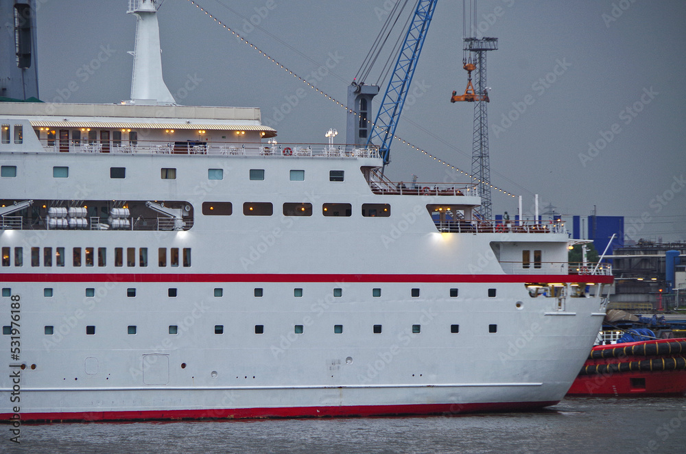 Classic German luxury cruiseship cruise ship liner in port of Hamburg, Germany
