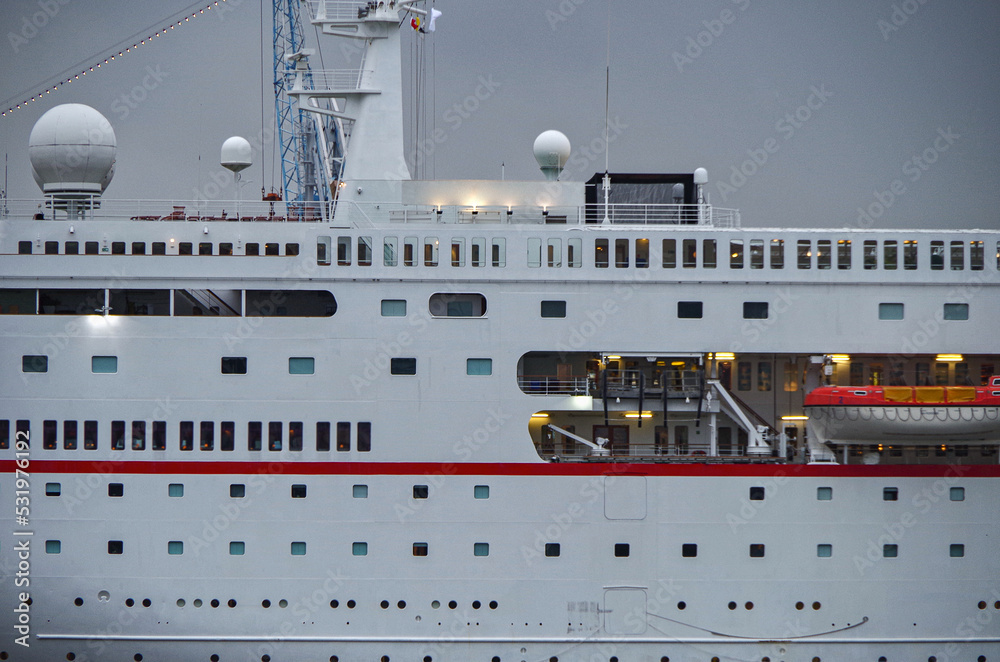 Obraz premium Classic German luxury cruiseship cruise ship liner in port of Hamburg, Germany
