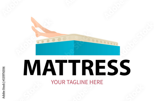 Creative concept logo of hybrid mattress. Twin Mattress emblem.