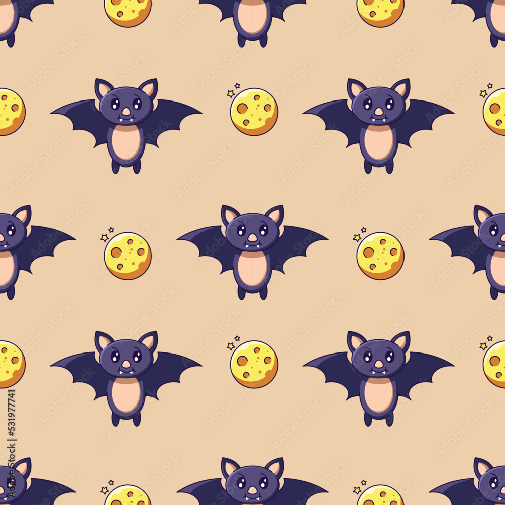 Fototapeta premium Halloween concept. Vibrant vector seamless pattern of bat and The Moon on light beige background. Perfect for wrapping, wallpapers, postcards, web sites, shops