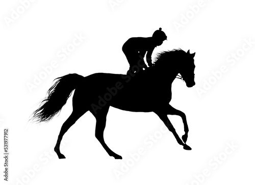 black flat image of a horse jockey isolated on a white background