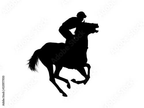 black flat image of a horse jockey isolated on a white background