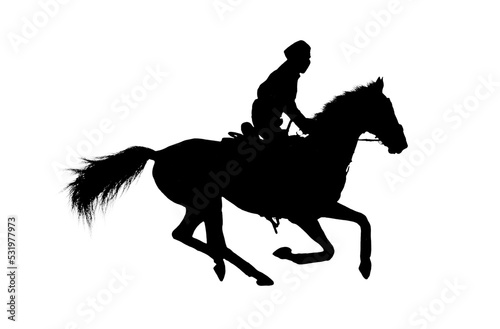 black flat image of a horse jockey isolated on a white background