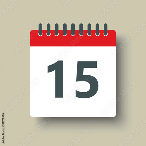 Vector icon calendar day number 15, 15th day month