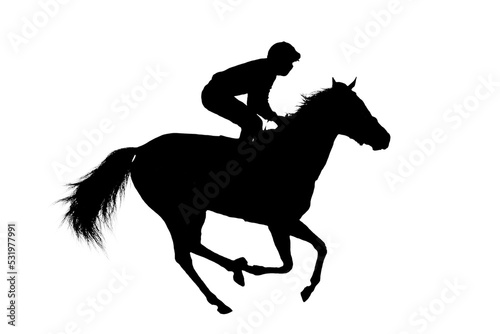black flat image of a horse jockey isolated on a white background © Dikkens