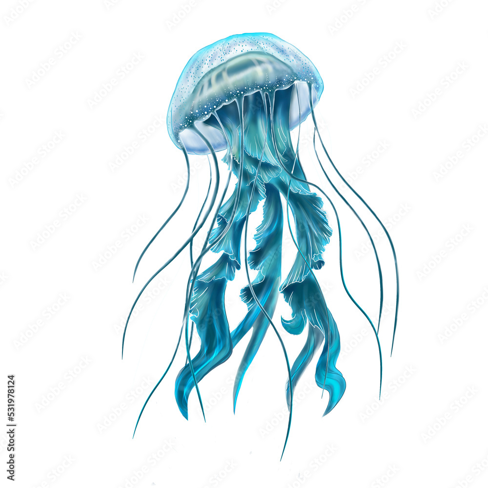 Blue jellyfish - obrazy, fototapety, plakaty 