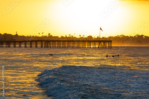 Surfing at Sunrise, Ventura, CA. USA