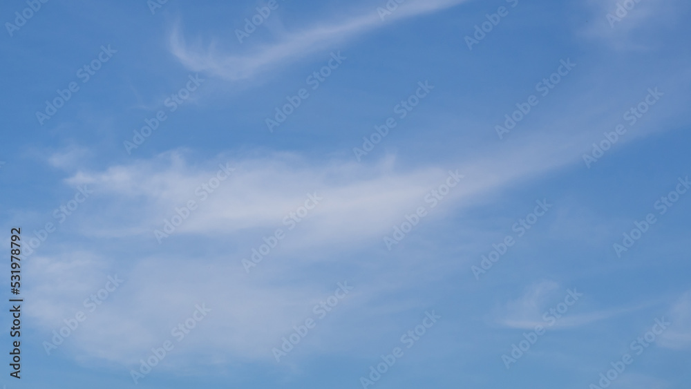Soft blue-white sky background. Light cirrus clouds in a blue sky