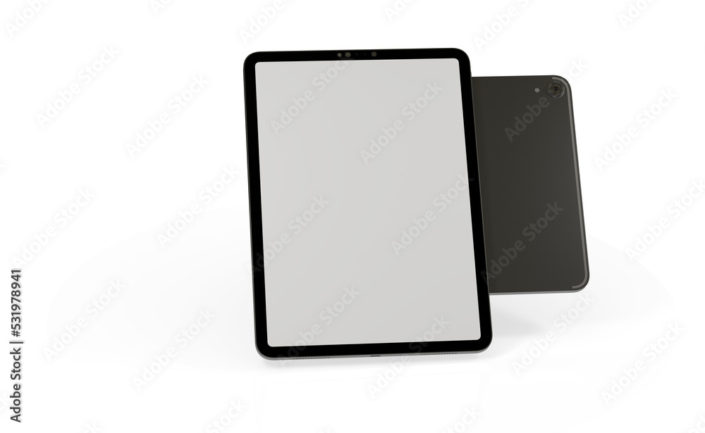 Blank screen realistic tablet frame, rotated position, side view, top view. The tablet is at different angles. Layout of a universal set of devices Blank screen realistic tablet frame, rotated position, side view, top view. The tablet is at different angles. Layout of a universal set of devices