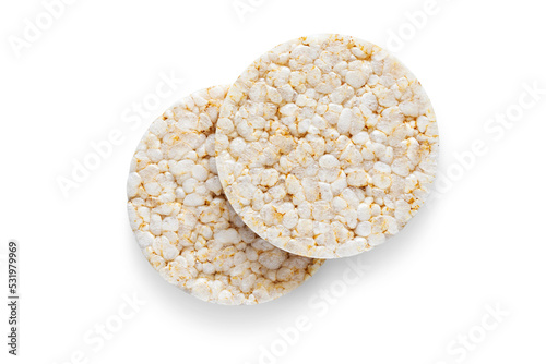 Two rice cakes isolated , top view