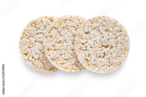 Three rice cakes isolated , top view