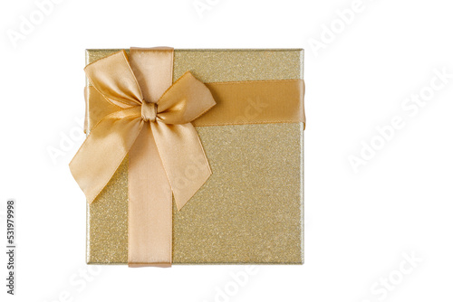 Golden gift box with ribbon, isolated  © Iryna