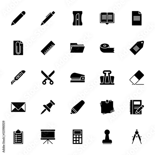 set of stationery icons. vector isolated black solid collection