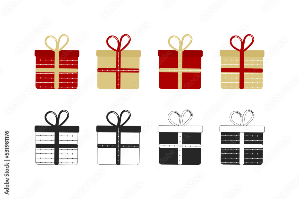 Gift box collection. Vector illustration. Christmas element. Line draw. Gift box collection. Vector illustration. Christmas element. Line draw.