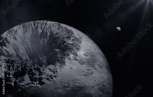 Fototapeta Naklejka Na Ścianę i Meble -  Moon collapse, surface shrink and crack