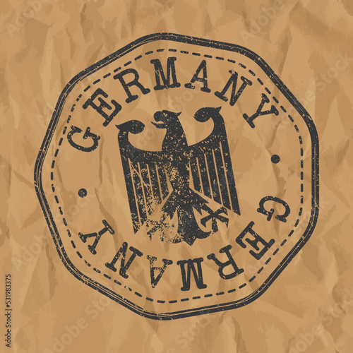 Germany Stamp Travel Passport. Design Retro SYmbol Country. Old Vintage Postmark.