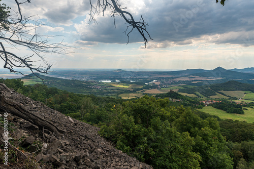 View from Plesivec hill in Ceske stredohori mountains in Czech republic photo