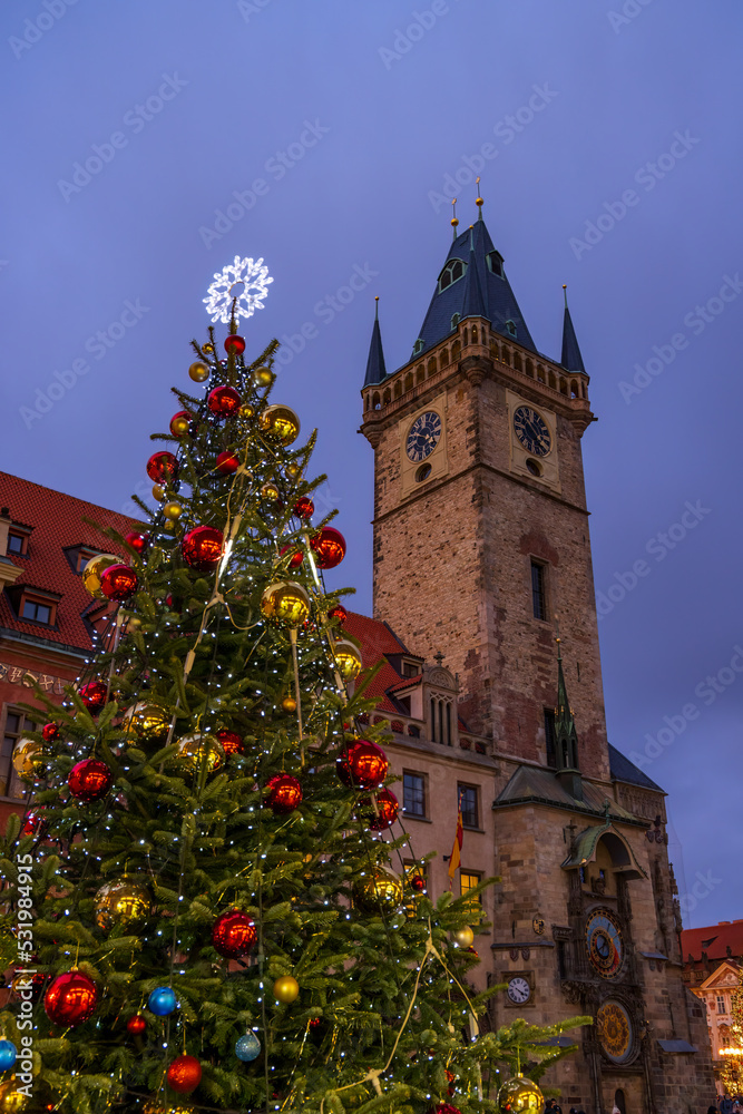Old Town Square at Christmas time, Prague, Czech Republic
