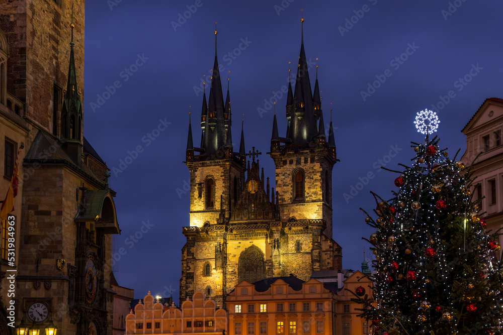 Fototapeta premium Old Town Square at Christmas time, Prague, Czech Republic