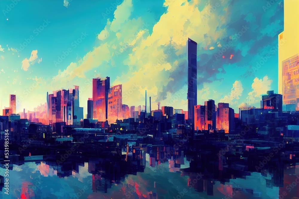 Obraz premium Conceptual Ai Generated 2d stylised painting like illustration of Damascus abstract city high quality abstract 2d ilustration.